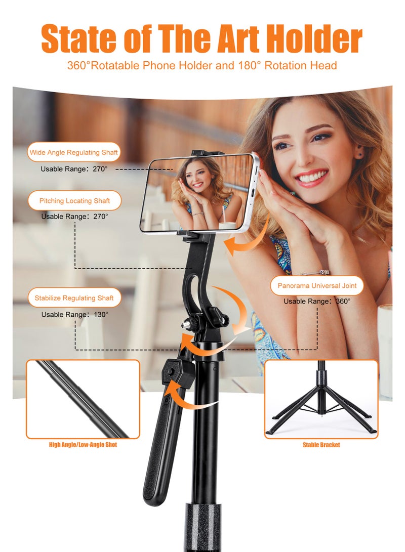 حامل خارجي أسود متعدد الوظائف،   عصا سيلفي قابلة للتمديد بطول 70 بوصة،   مع جهاز تحكم لاسلكي للتصوير،   مناسبة للصور الجماعية والبث المباشر وتسجيل الفيديو،   متوافق مع جميع الهواتف المحمولة. - Image 2